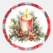 Weihnachtskerze in Aquarellfarbe Kariert geprüft Runder Aufkleber (Vorderseite)
