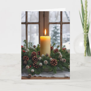 Weihnachtskerze in einem Kiefernarrangement Karte