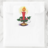 Weihnachtskerze in Holly Quadratischer Aufkleber (Tasche)