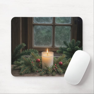 Weihnachtskerze in Kiefernzweigen Mousepad