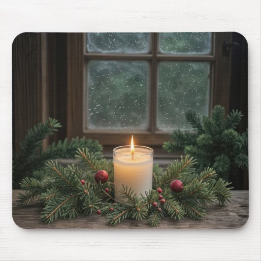 Weihnachtskerze in Kiefernzweigen Mousepad (Vorne)