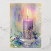 Weihnachtskerze Lila Folien Feiertagskarte (Vorderseite)