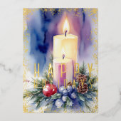 Weihnachtskerze Lila Folien Feiertagskarte (Vorderseite)