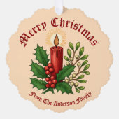 Weihnachtskerze mit Holly & Mistletoe Ornament Karte (Vorderseite)