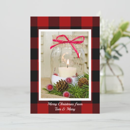 Weihnachtskerze mit Kiefer Feiertagskarte (Stehend Vorderseite)