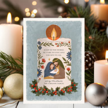 Weihnachtskerze mit Krippenszene und Stechpalme ge