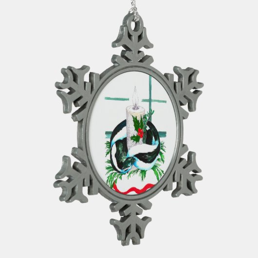 Weihnachtskerze mit Skunk Holly überzogen Schneeflocken Zinn-Ornament (Links)