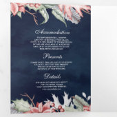 Weihnachtskerze Poinsettia QR Code Navy Hochzeit Dreifach Gefaltete Einladung (Innen Erste Seite)