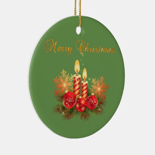 Weihnachtskerze, Schneeflocken, Frohe Weihnachten Keramik Ornament (Rechts)