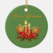 Weihnachtskerze, Schneeflocken, Frohe Weihnachten Keramik Ornament (Vorne)