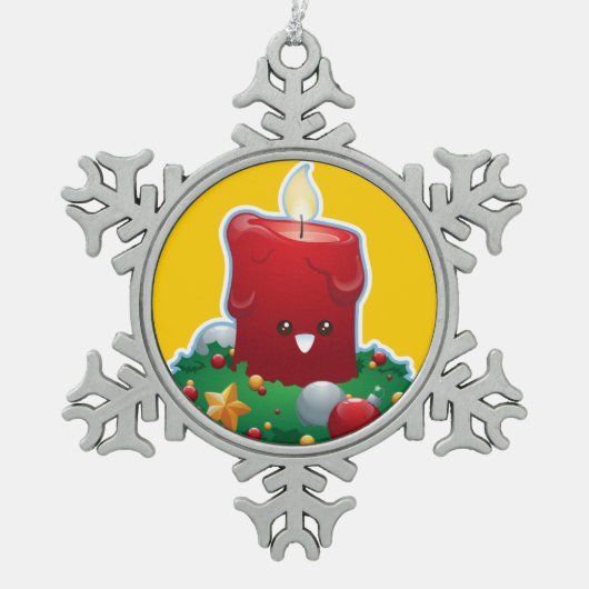 Weihnachtskerze Schneeflocken Zinn-Ornament (Vorderseite)