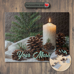 Weihnachtskerze und Kiefernzapfen zum individuelle Puzzle