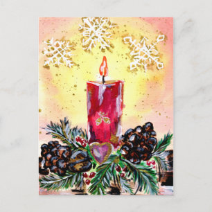 Weihnachtskerze und Schneeflocken Postkarte