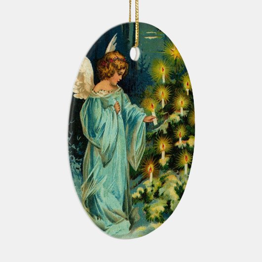 Weihnachtskerzen auf Baum mit Engel Keramik Ornament (Rechts)