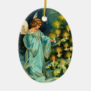 Weihnachtskerzen auf Baum mit Engel Keramik Ornament