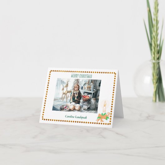 Weihnachtskerzen & Goldpunkte mit Foto Feiertagskarte (Vorderseite)