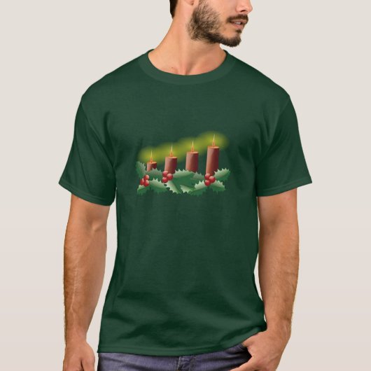 Weihnachtskerzen & Holly T-Shirt (Vorderseite)
