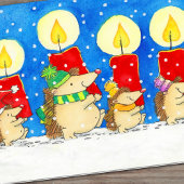 Weihnachtskerzen Igel Gruß  Karte