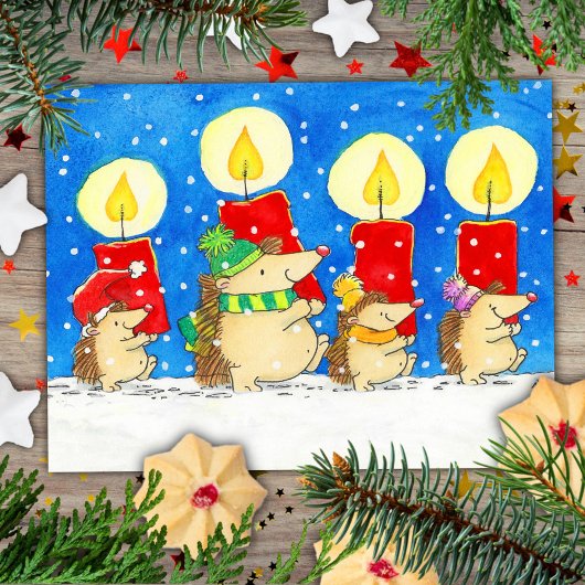 Weihnachtskerzen Igel  Postkarte