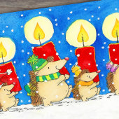 Weihnachtskerzen Igel  Postkarte