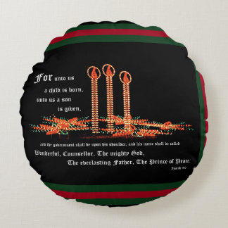 Weihnachtskerzen, Jesaja 9:6 Rundes Kissen