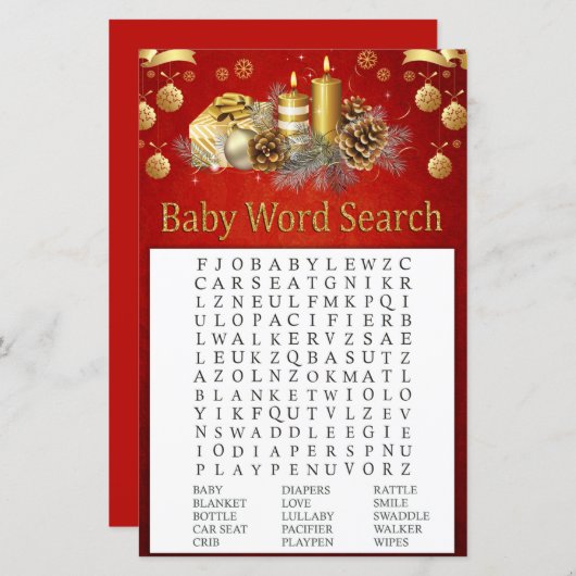 Weihnachtskerzen Kinderdusche Word Search Game (Vorne/Hinten)