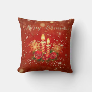 Weihnachtskerzen, Kugeln, Schneeflocken Kissen