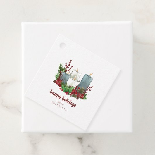 Weihnachtskerzen mit Blume und Berries Geschenkanhänger (Beispiel)