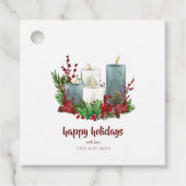 Weihnachtskerzen mit Blume und Berries Geschenkanhänger (Vorderseite)