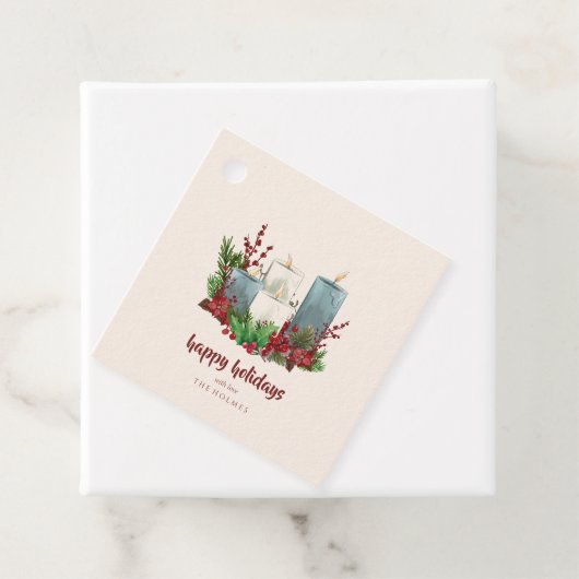 Weihnachtskerzen mit Blume und Berries Geschenkanhänger (Beispiel)