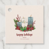 Weihnachtskerzen mit Blume und Berries Geschenkanhänger (Vorderseite)