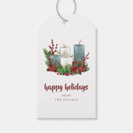 Weihnachtskerzen mit Blume und Berries Geschenkanhänger