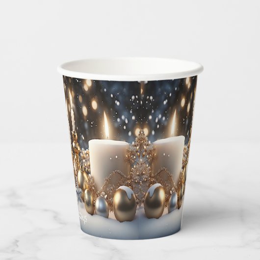 Weihnachtskerzen Papieraufkleber Pappbecher (Rückseite)