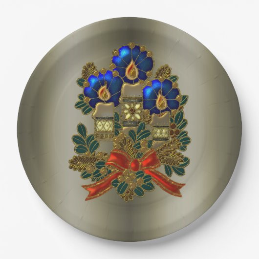 Weihnachtskerzen Pappteller (Vorderseite)