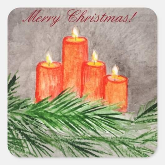Weihnachtskerzen Quadratischer Aufkleber (Vorderseite)