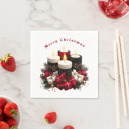 Weihnachtskerzen Rot Weiß Satinband Serviette (Beispiel)