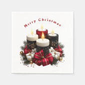 Weihnachtskerzen Rot Weiß Satinband Serviette (Vorderseite)