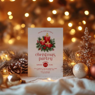 Weihnachtskerzen & Stechpalmen-Dekoration Party Einladung