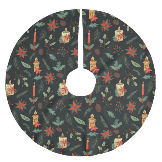 Weihnachtskerzen und -beeren polyester weihnachtsbaumdecke (Vorderseite)