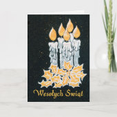 Weihnachtskerzen und Holly, polnischer Gruß Karte (Vorderseite)