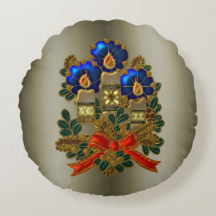 Weihnachtskerzen und Kranz Rundes Kissen