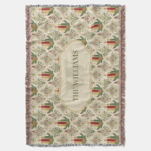 Weihnachtskerzen und Ornamente Monogramm Decke (Vorderseite Vertikal)