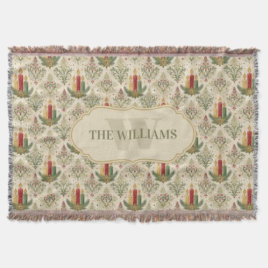 Weihnachtskerzen und Ornamente Monogramm Decke (Vorderseite)