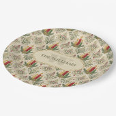 Weihnachtskerzen und Ornamente Monogramm Pappteller (Schrägansicht)