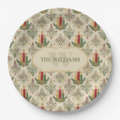 Weihnachtskerzen und Ornamente Monogramm Pappteller (Vorderseite)