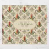 Weihnachtskerzen und Ornamente Monogramm Schaumweinetikett (Einzelnes Label)