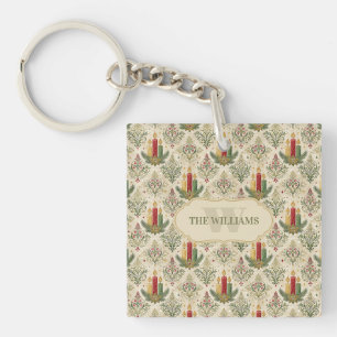 Weihnachtskerzen und Ornamente Monogramm Schlüsselanhänger