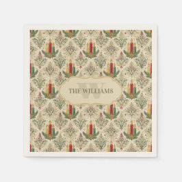 Weihnachtskerzen und Ornamente Monogramm Serviette