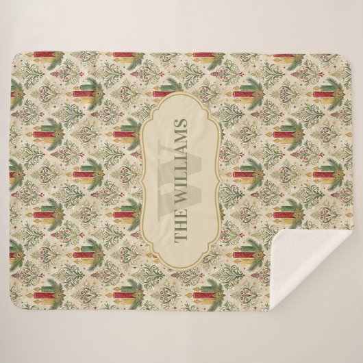 Weihnachtskerzen und Ornamente Monogramm Sherpadecke (Vorderseite (Horizontal))