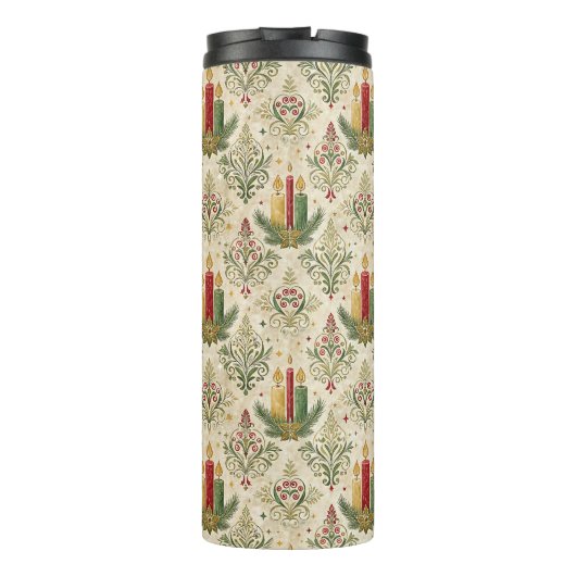 Weihnachtskerzen und Ornamente Monogramm Thermosbecher (Rückseite)